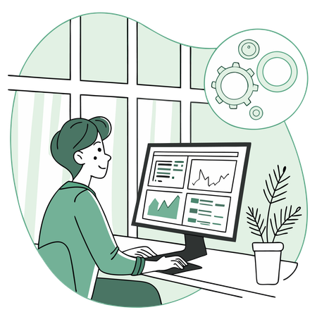 Mann arbeitet am KI-Dashboard  Illustration