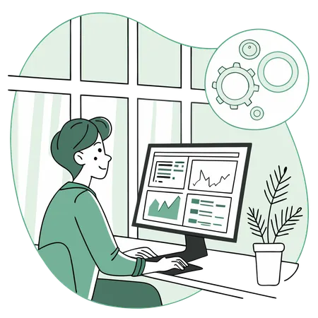 Mann arbeitet am KI-Dashboard  Illustration