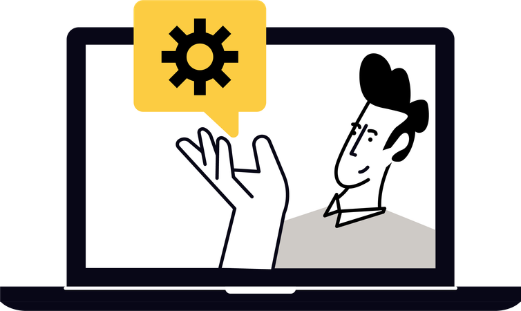Mann arbeitet an Laptop-Einstellungen  Illustration