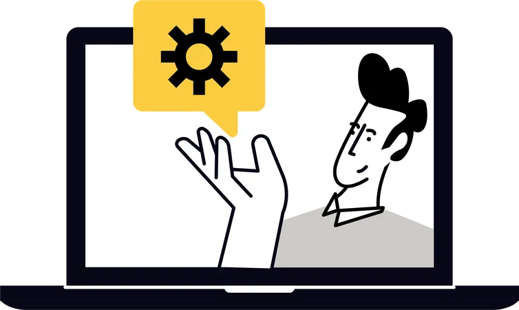 Mann arbeitet an Laptop-Einstellungen  Illustration