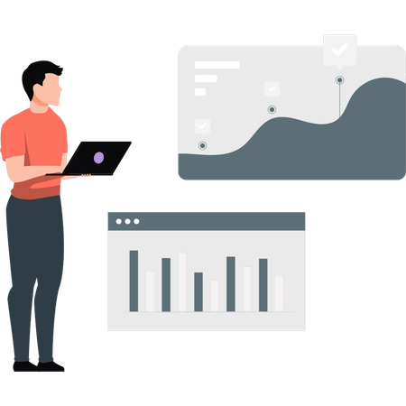 Mann arbeitet an Webdiagramm  Illustration