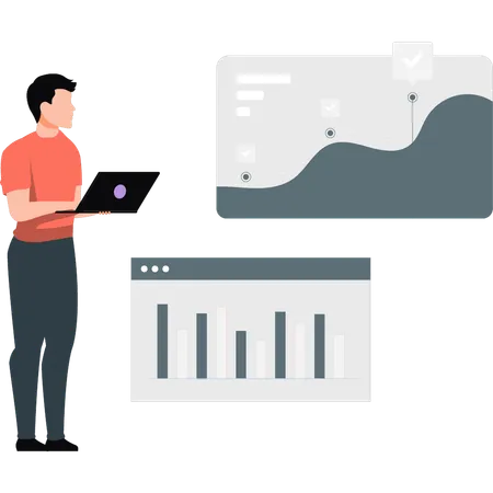 Mann arbeitet an Webdiagramm  Illustration