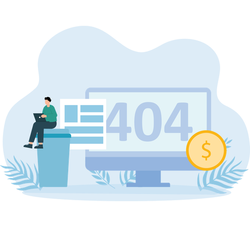 Mann arbeitet an 404-Fehler  Illustration