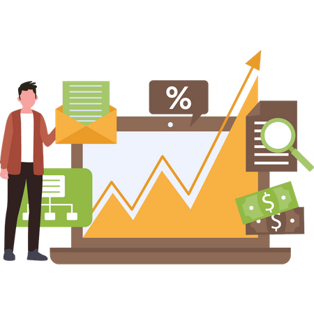 Mann arbeitet an Analysediagramm  Illustration