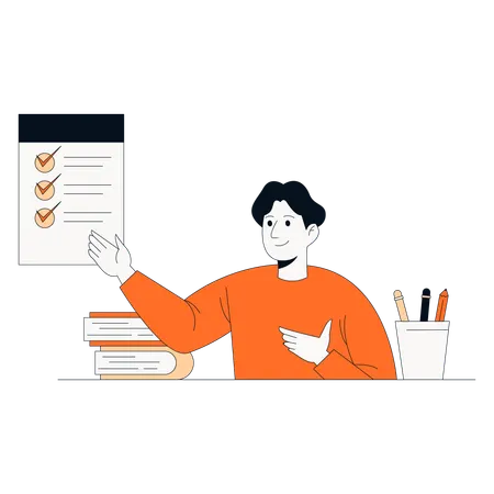 Mann arbeitet an Aufgabenliste  Illustration