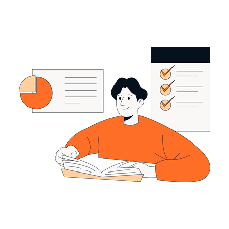 Mann arbeitet an Aufgabenliste  Illustration