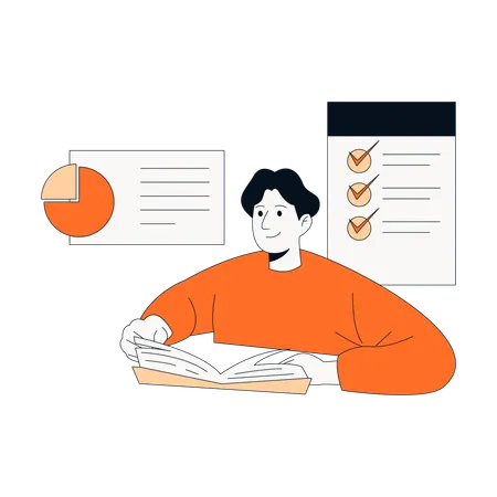 Mann arbeitet an Aufgabenliste  Illustration