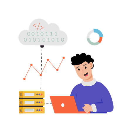 Mann arbeitet an Cloud-Codierung  Illustration