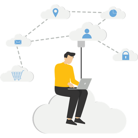 Mann arbeitet an Cloud-Computing  Illustration