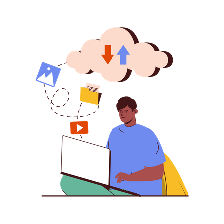 Mann arbeitet an Cloud-Computing  Illustration