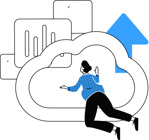 Mann arbeitet an Cloud-Datenmanagement  Illustration