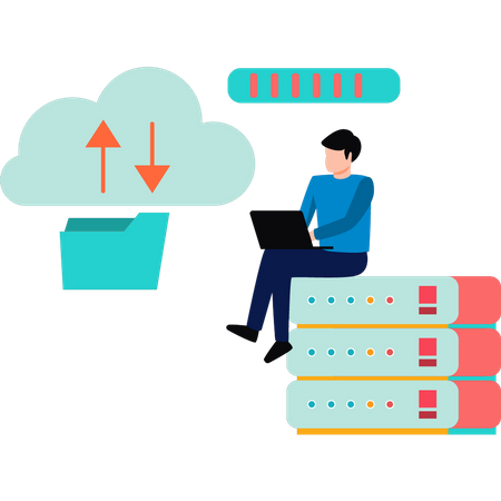 Mann arbeitet an Cloud-Server  Illustration