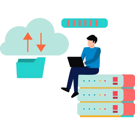 Mann arbeitet an Cloud-Server  Illustration