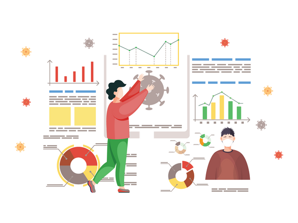 Mann arbeitet an Coronavirus-Statistiken  Illustration