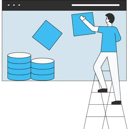 Mann arbeitet an Datenbank  Illustration