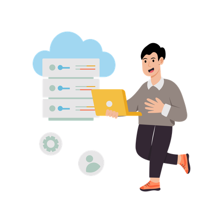 Mann arbeitet am Datenbankhosting  Illustration