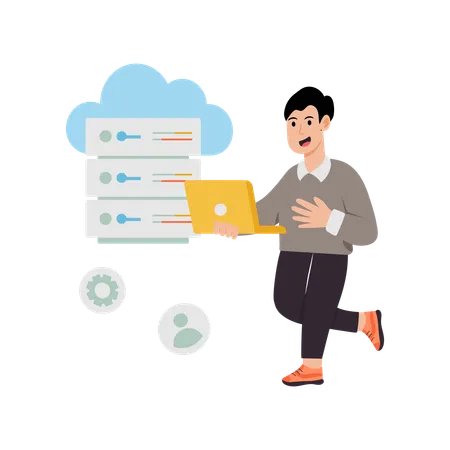 Mann arbeitet am Datenbankhosting  Illustration