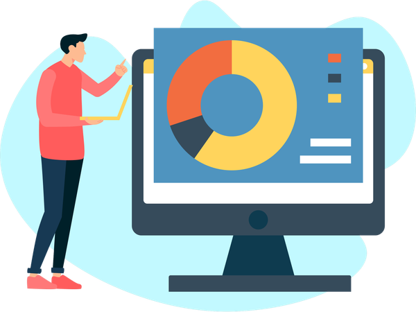 Mann arbeitet an Datenpräsentation  Illustration