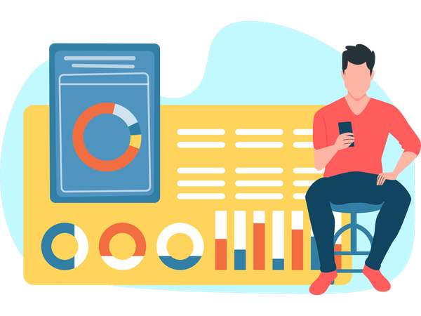 Mann arbeitet an der Datenvisualisierung  Illustration