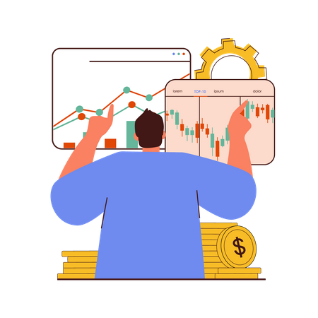 Mann arbeitet an der Börse  Illustration