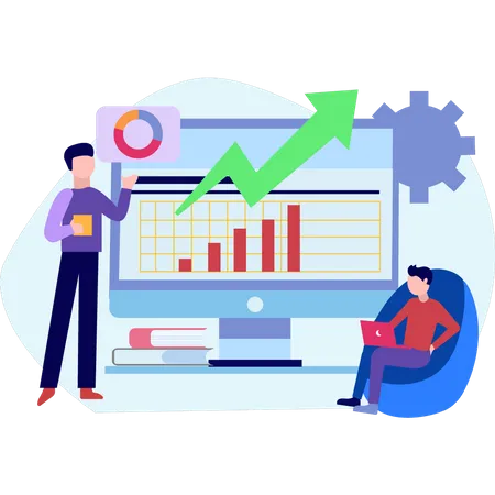 Mann arbeitet an der Entwicklung eines Diagramms  Illustration