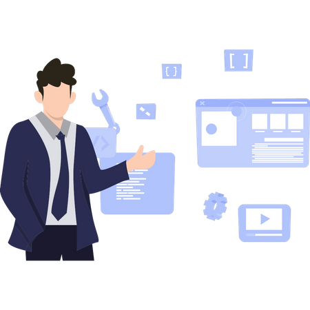 Mann arbeitet an der Website-Programmierung  Illustration