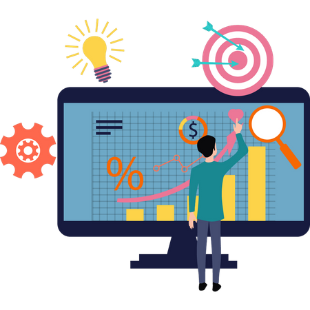 Mann arbeitet an Dollardiagramm  Illustration