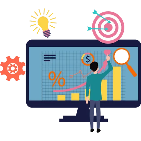 Mann arbeitet an Dollardiagramm  Illustration