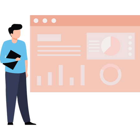 Mann arbeitet an Analysediagramm auf Website  Illustration