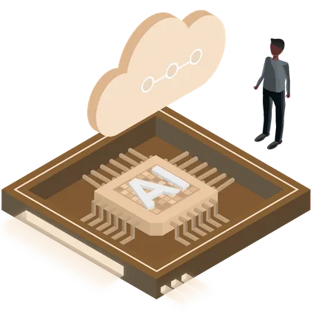 Mann arbeitet an Chip-Prozessor  Illustration