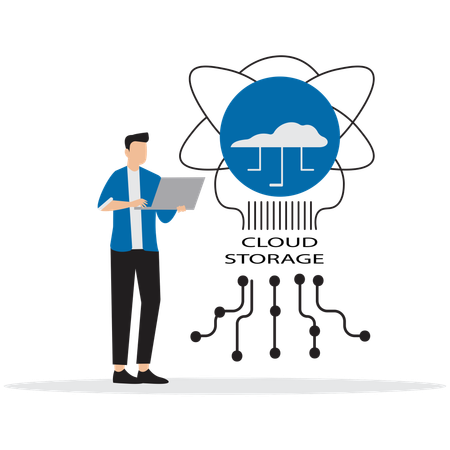 Mann arbeitet an einem Cloud-Speichernetzwerk  Illustration