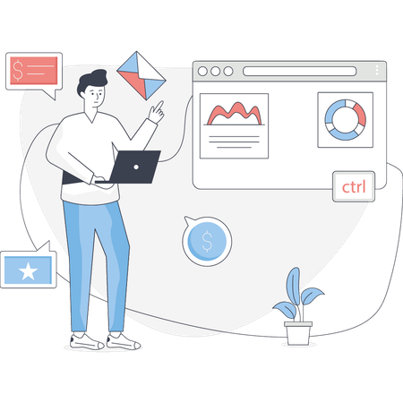 Mann arbeitet an Geschäftsdiagramm  Illustration