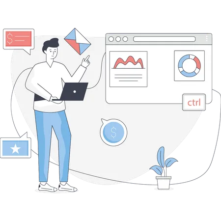 Mann arbeitet an Geschäftsdiagramm  Illustration