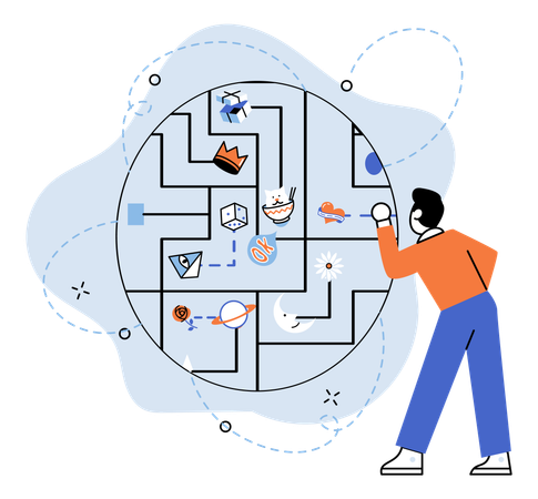 Mann arbeitet an Ideenpuzzle  Illustration