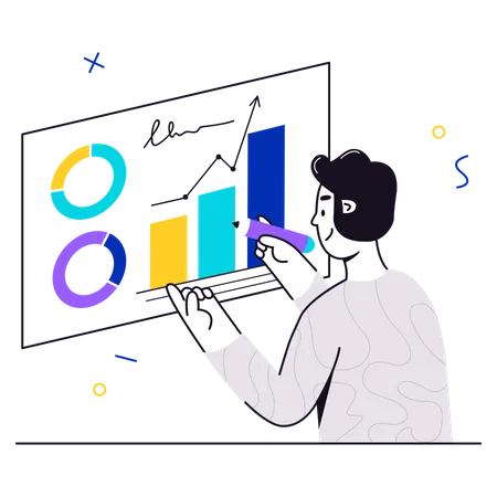 Mann arbeitet an einer Geschäftspräsentation  Illustration