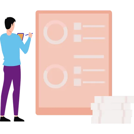 Mann arbeitet an Finanzdiagramm  Illustration