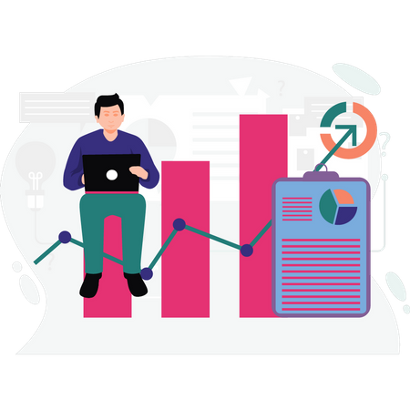 Mann arbeitet an Geschäftsanalysen  Illustration