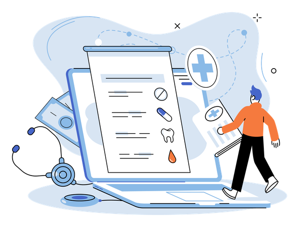 Mann arbeitet an Gesundheitsprogramm  Illustration
