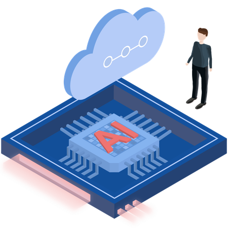 Mann arbeitet an AI Cloud  Illustration