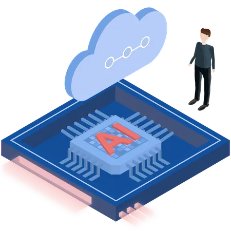 Mann arbeitet an AI Cloud  Illustration