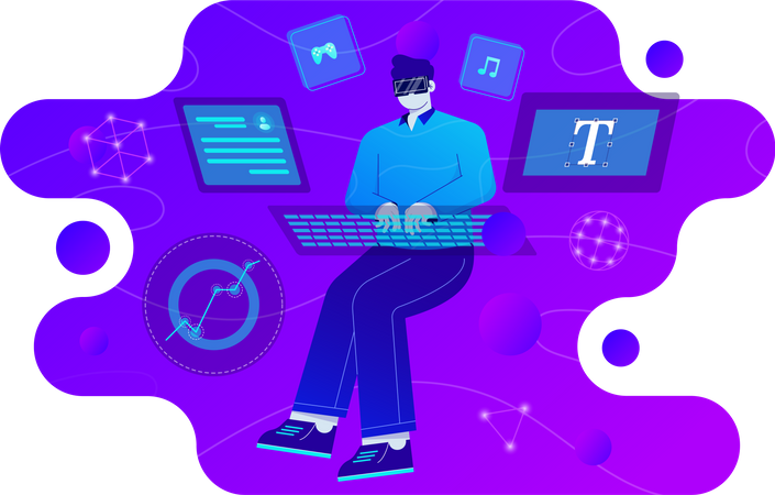 Mann arbeitet an Metaverse-Technologie  Illustration