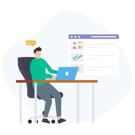 Mann arbeitet an einer Online-Apotheke  Illustration