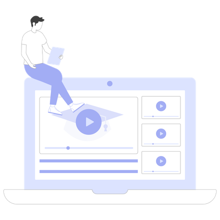 Mann arbeitet an Online-Assessment  Illustration