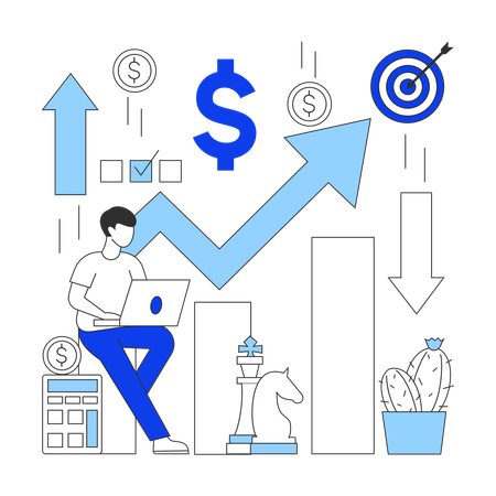 Mann arbeitet an Preisstrategie  Illustration