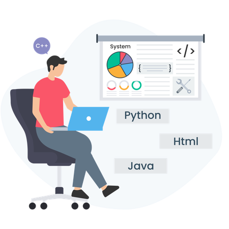 Mann arbeitet an Programmiersprache  Illustration