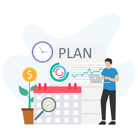 Mann arbeitet an der Projektplanung  Illustration