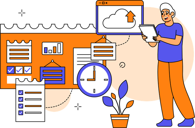 Mann arbeitet an SaasBased Application Management  Illustration