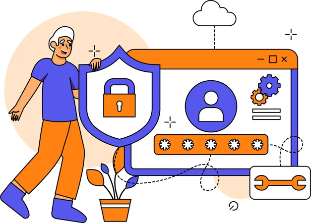 Mann arbeitet an SaasBased Application Security  Illustration