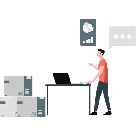 Mann arbeitet am Laptop an Geschäftsdiagrammen  Illustration