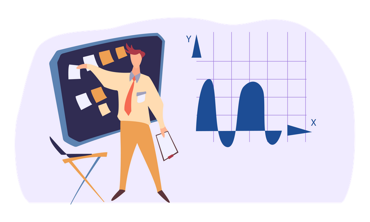 Mann arbeitet an Geschäftsplan  Illustration